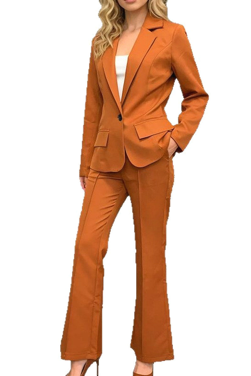 Elegant Long Sleeve Blazer and Flare Pants Set