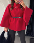 Elegant Winter Women's Cape Coat with Waist Tie