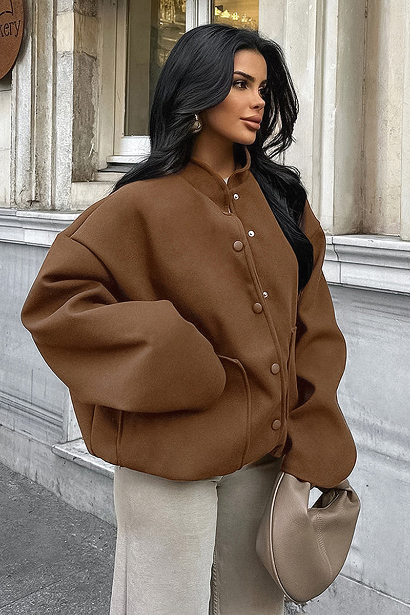 Stylish Brown Wool Blend Coat for Women