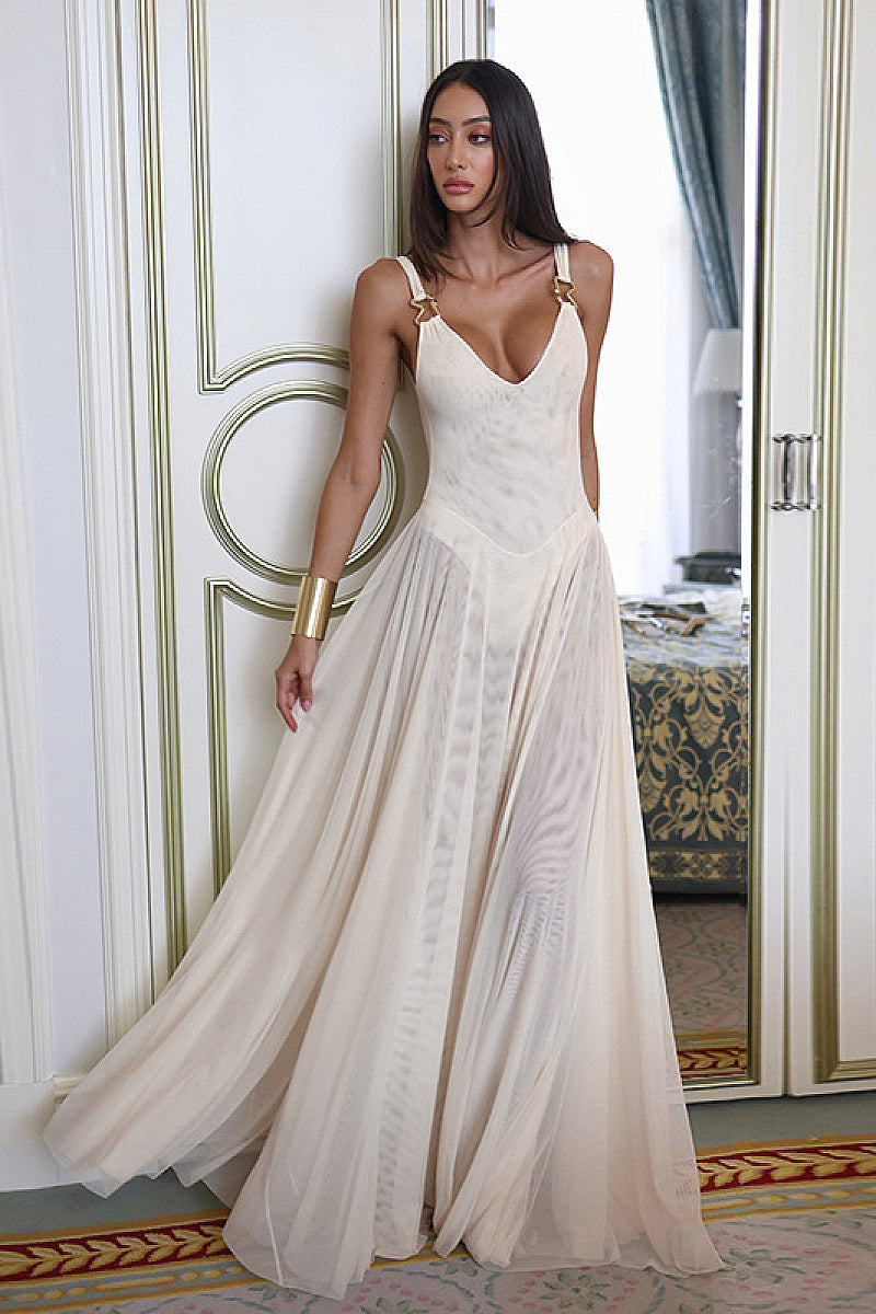 Elegant Long Dress with Sheer A-Line Design