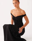 Elegant Polka Dot Strapless Maxi Dress