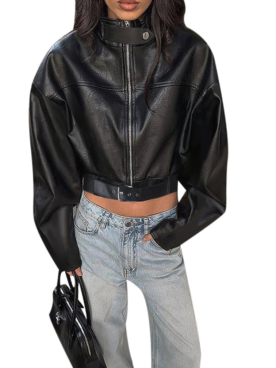 Trendy Street Style Leather Jacket for Women