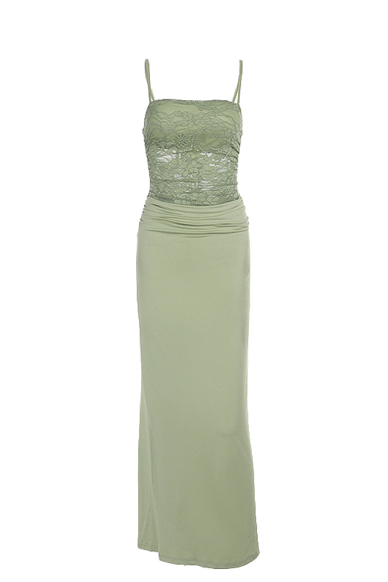 Sexy Lace Bodycon Maxi Dress with Spaghetti Straps