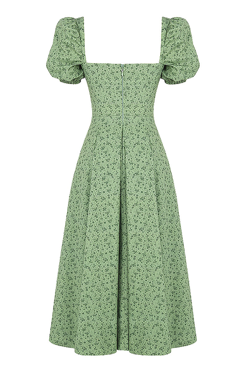 Summer Women's Floral Square Neck Puff Sleeve Dress