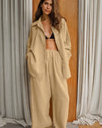 Casual Cotton Linen Khaki Shirt and Pants Set