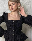 French Style Jacquard Puff Sleeve Shirt