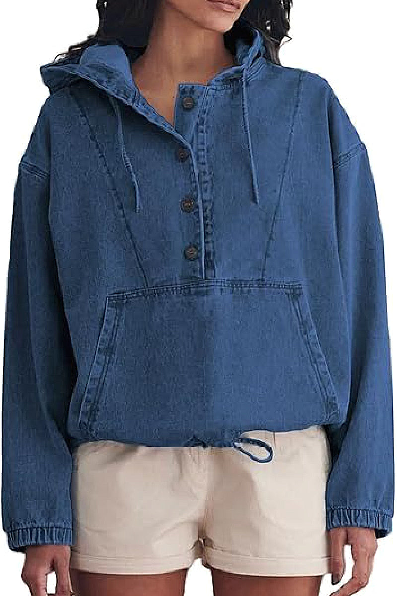 Fashionable Women's Denim Hoodie Jacket