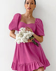 French Style Ruffled Dress with Puff Sleeves