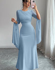 Summer Spliced Mesh Long Dress with Flare Sleeves
