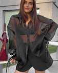 Fashionable Sheer Blouse with Puff Sleeves