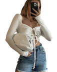 Stylish Lace-Up Long Sleeve Top for Women