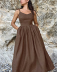 Summer Sexy Casual Khaki Cotton Linen Dress