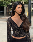 Chic Lace V-Neck Sheer Top for Fall