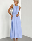 French Style Hollow Waist Cotton Linen Dress