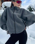 Stylish Gray Fleece Stand Collar Jacket for Women