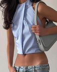 Sexy Rhinestone Striped Halter Top for Women