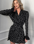Vintage French Black Polka Dot Dress with Puff Sleeves