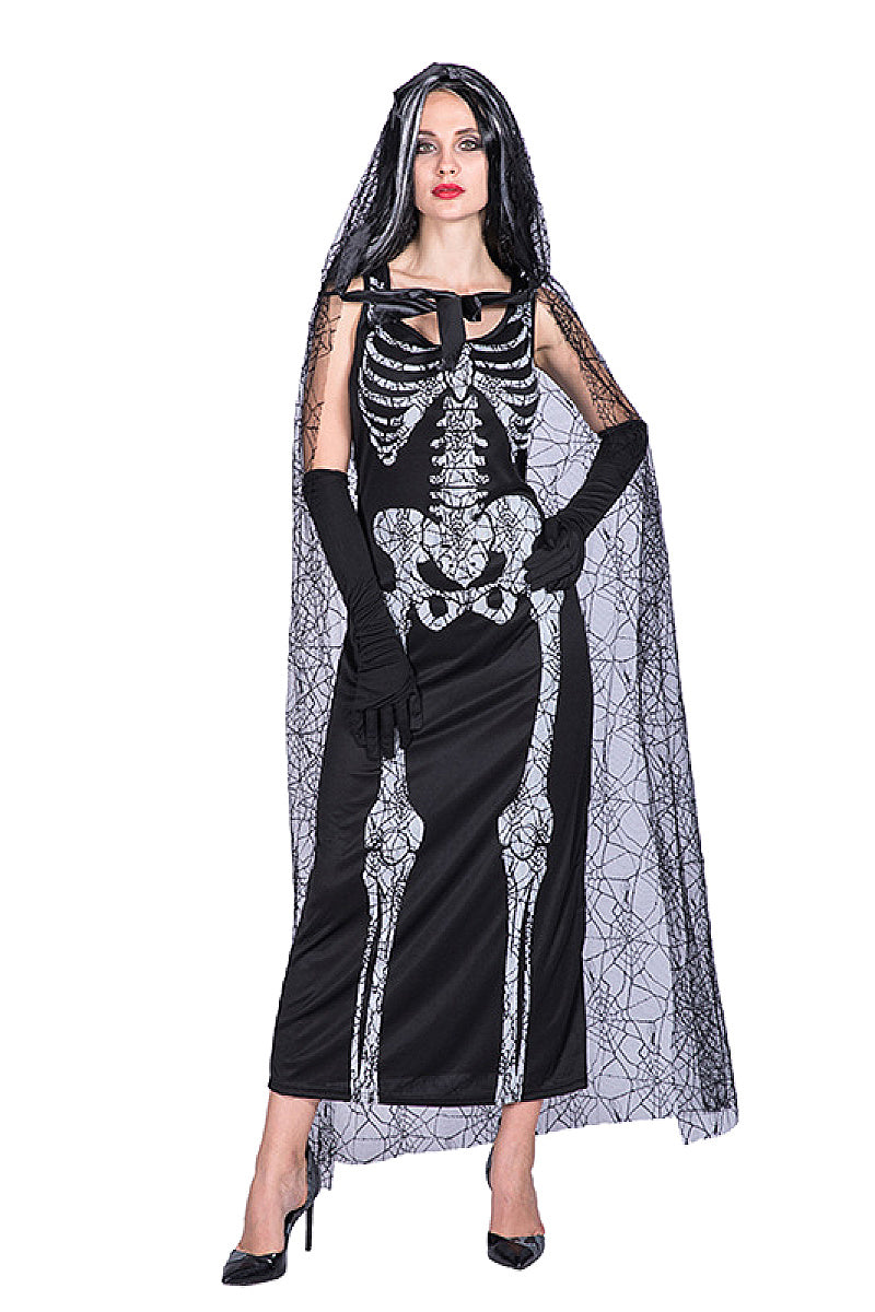 Halloween Party Costume Black Veil Skeleton Bride