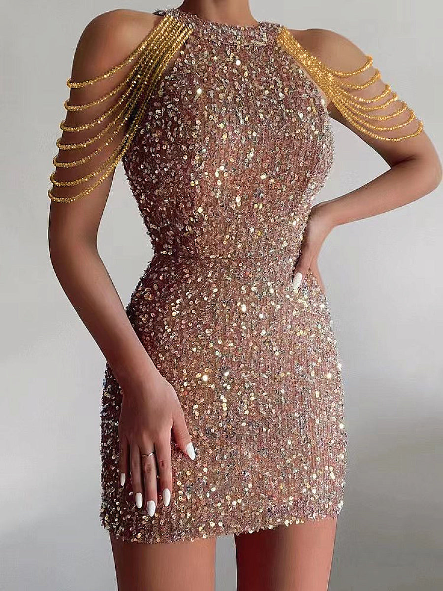 2026 Spring Summer Fashion Sexy Crystal Chain Bodycon Dress