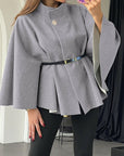 Elegant Winter Women's Cape Coat with Waist Tie