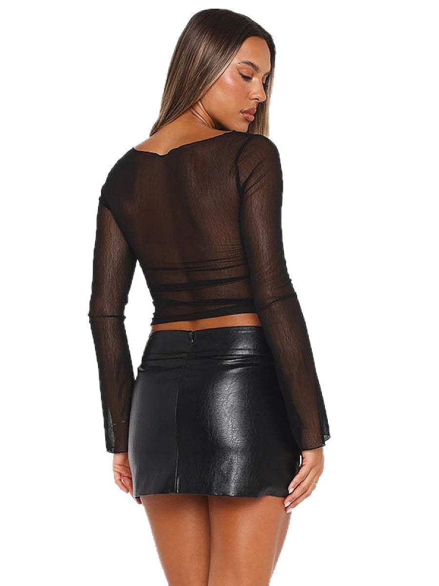 Sheer Long Sleeve Cropped Top for Women