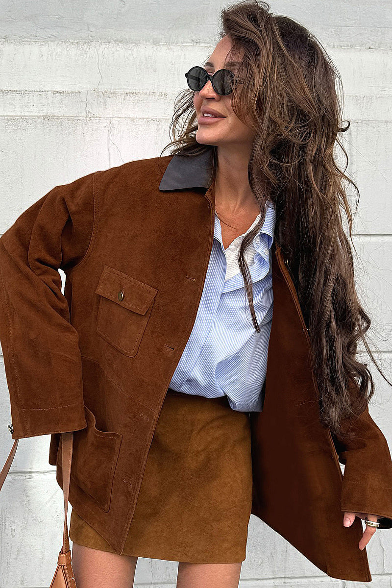 Fashionable Brown Vintage Suede Leather Jacket