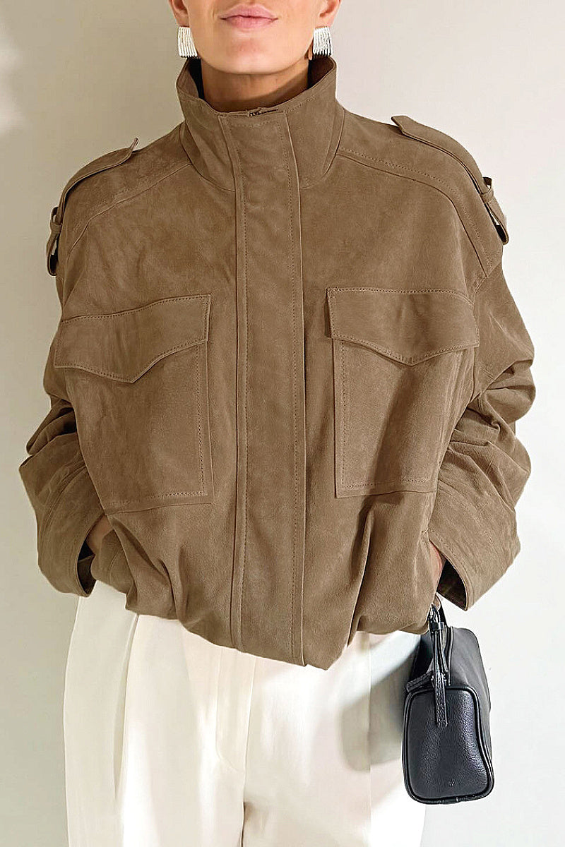 French Vintage Suede Jacket for Autumn and Winter