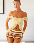 Off Shoulder Sexy Crop Top with Ribbons