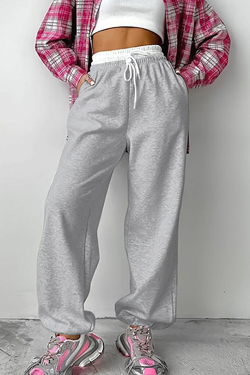 Gray Low Rise Color Block Wide Leg Pants
