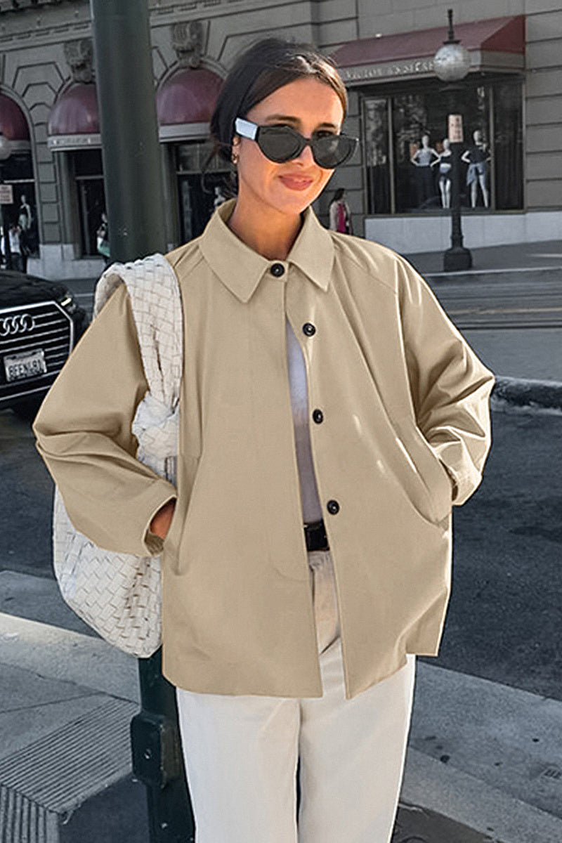 French Khaki Long Trench Coat for Women