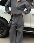 Fashion Casual Gray Hoodie Set for Women
