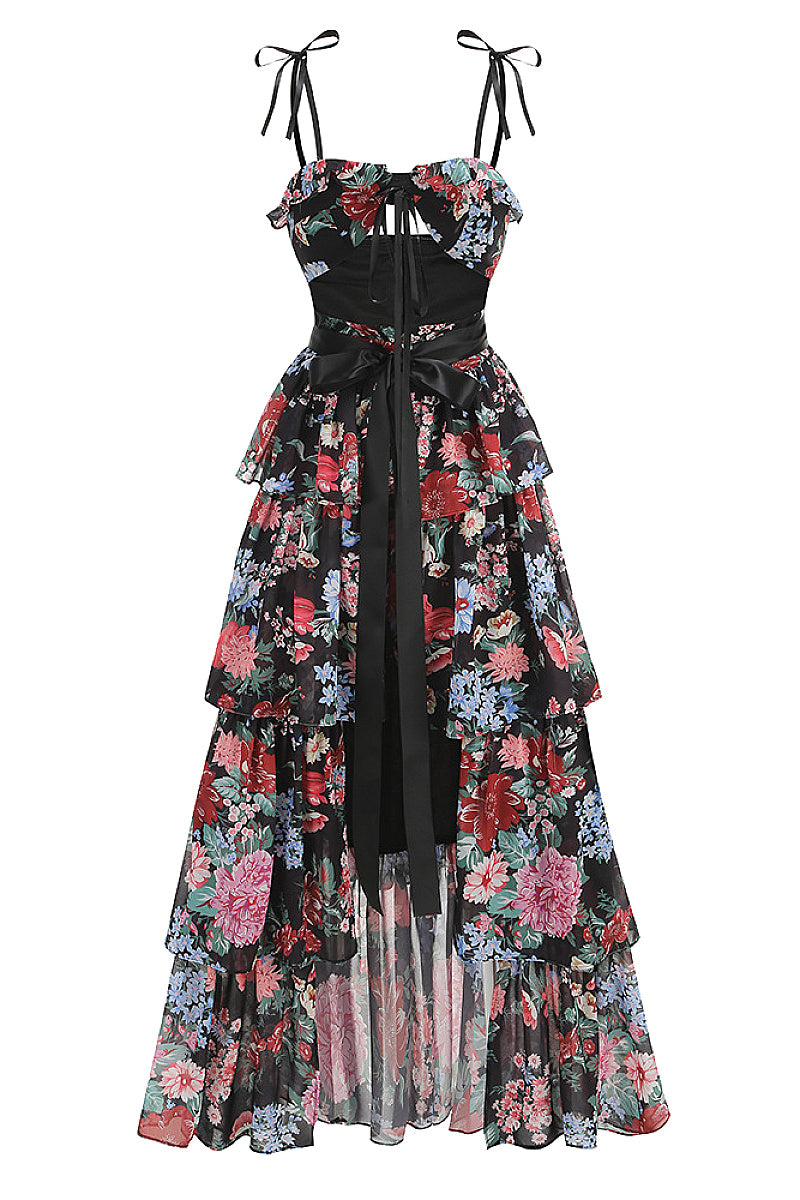 Stylish Floral Print Strapless Dress Set