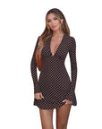 V-Neck Polka Dot Long Sleeve Dress