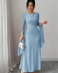 Summer Spliced Mesh Long Dress with Flare Sleeves