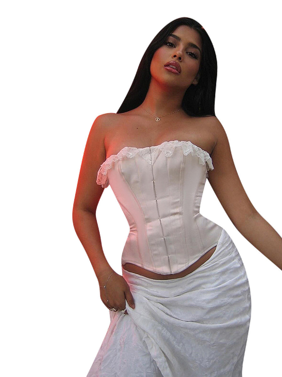 Sexy Lace Neckline Waist-Cinching Top