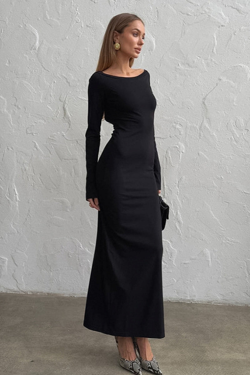 Elegant Long Sleeve Round Neck Backless Dress