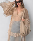 Khaki Ruffle Sleeve Maxi Dress for Spring and Summer