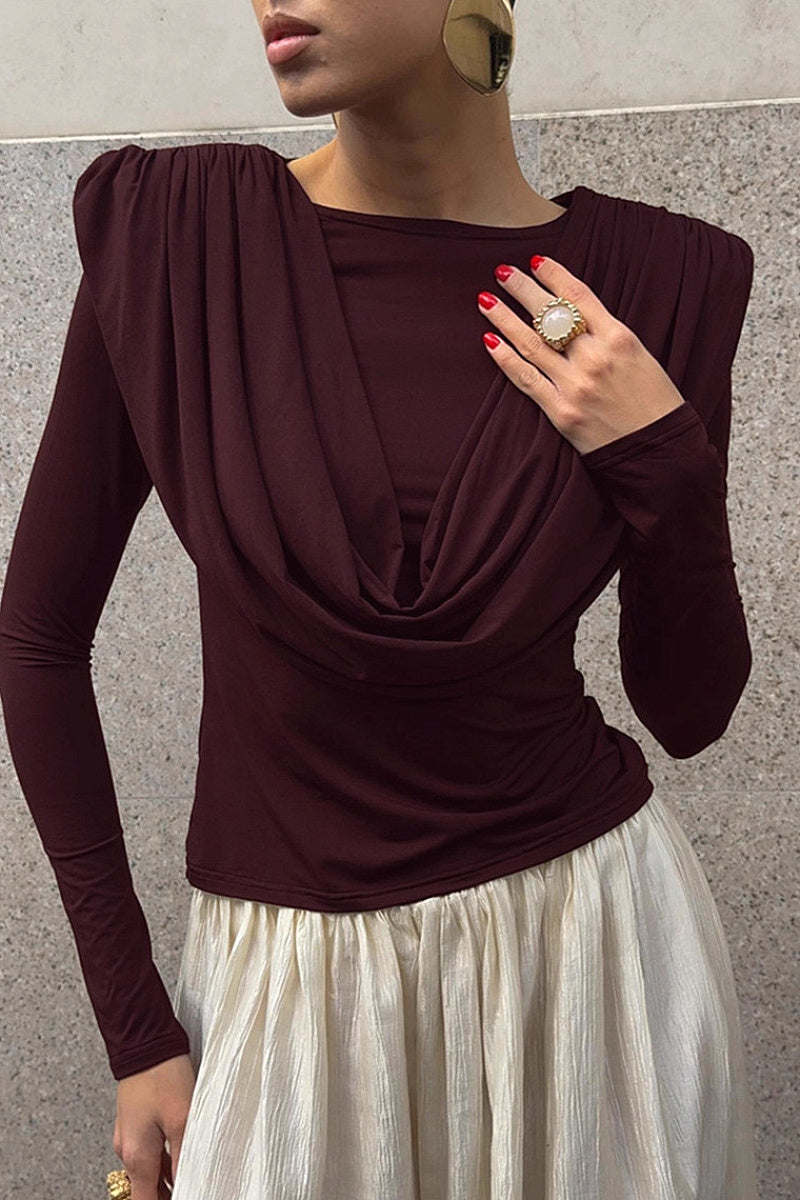 Elegant Pleated Long Sleeve Top for Women