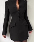 Elegant Slim Fit Long Sleeve Suit Dress