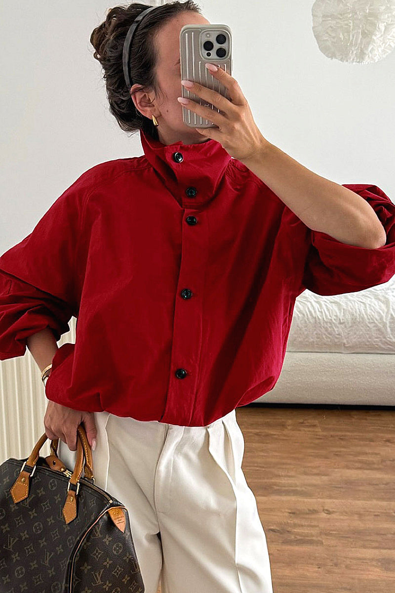 Stylish Red High Neck Windbreaker for Women