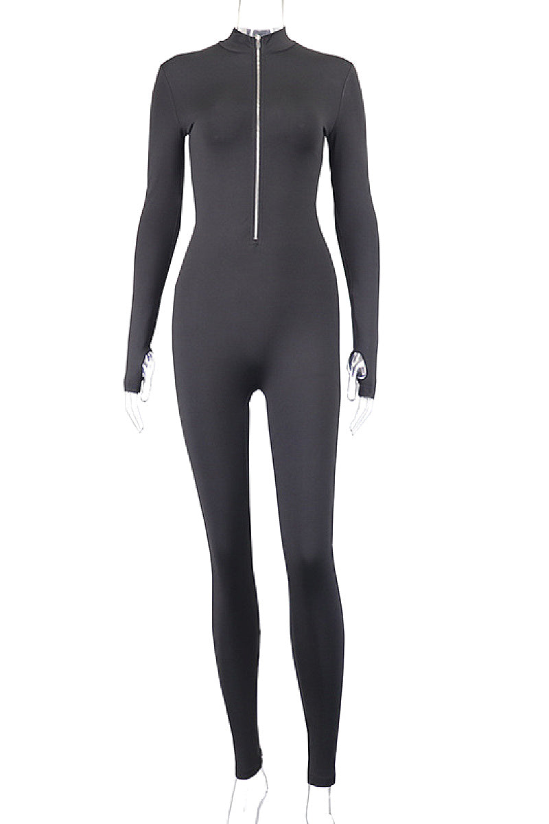 Casual Zipper Stand Collar Jumpsuit for Women