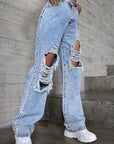 High Waist Ripped Straight Leg Jeans for Women