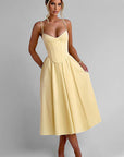 Fashionable Waist-Defined Spaghetti Strap Dress