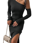 Stylish Long Sweater Dress with Asymmetrical Neck
