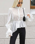 Asymmetrical Lace Shirt with Ruffle Hem