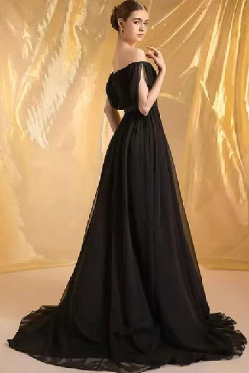 Elegant Off-Shoulder Long Silk Dress
