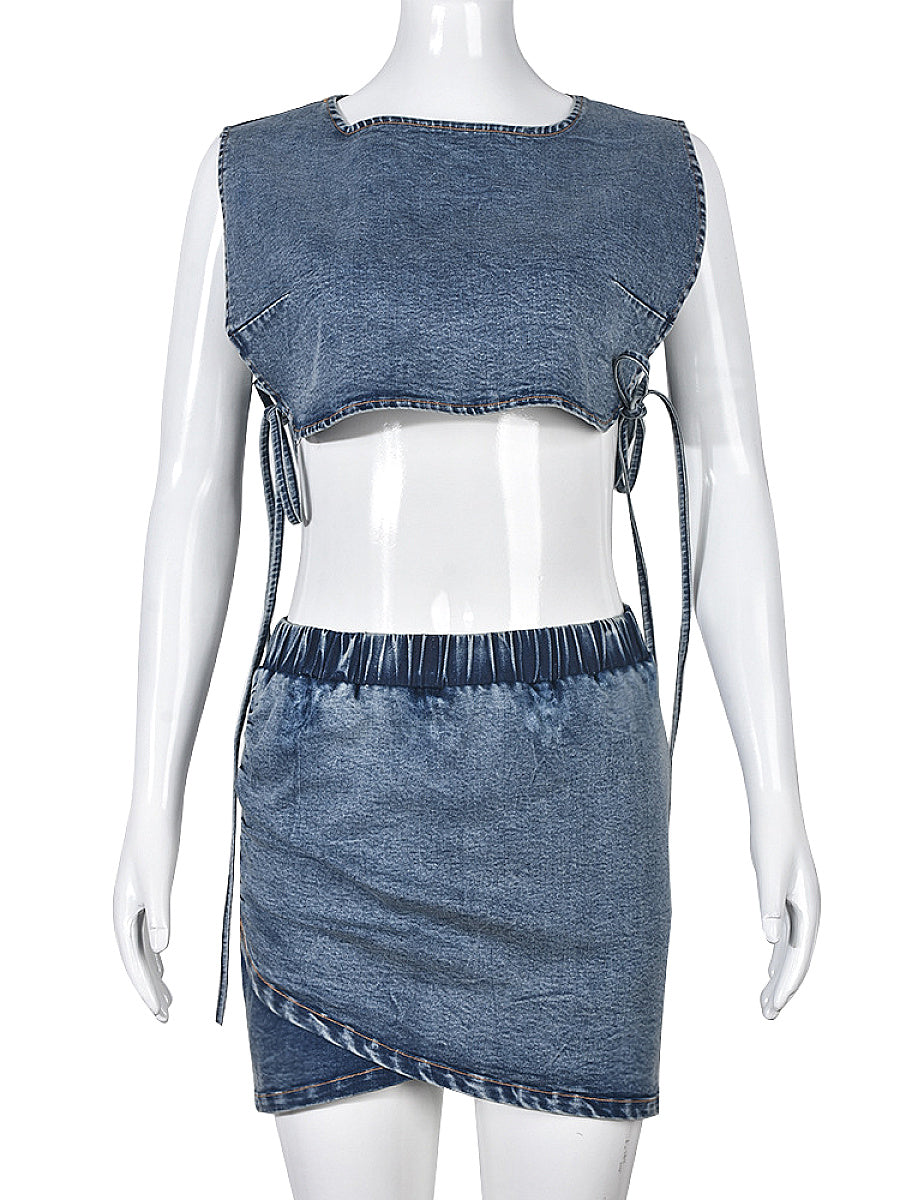 Stylish Denim Two-Piece Set for Women