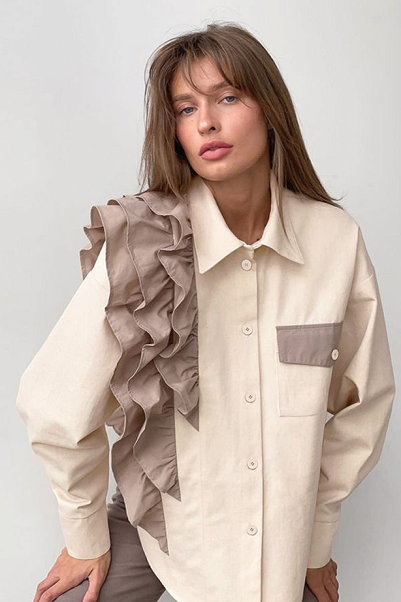 French Design Asymmetrical Shirt for Casual Wear