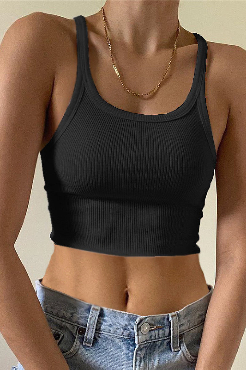 Summer Crop Top Women Sleeveless U-Neck