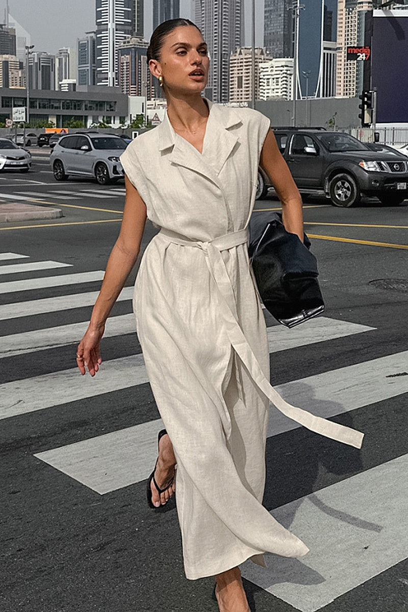 French Style Elegant Cotton Linen Dress